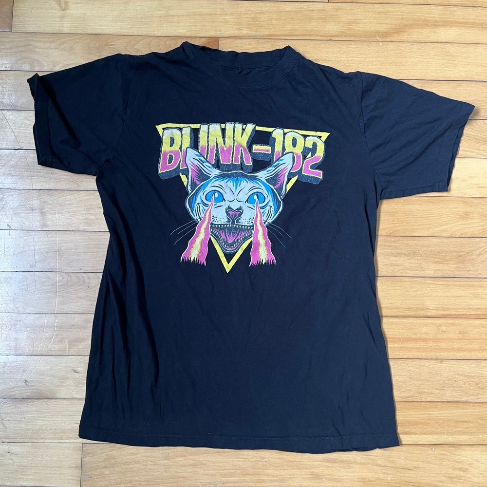 Blink-182 Laser Eye Cat Graphic T-Shirt Mens Small Black 2022 Band Merch Cotton